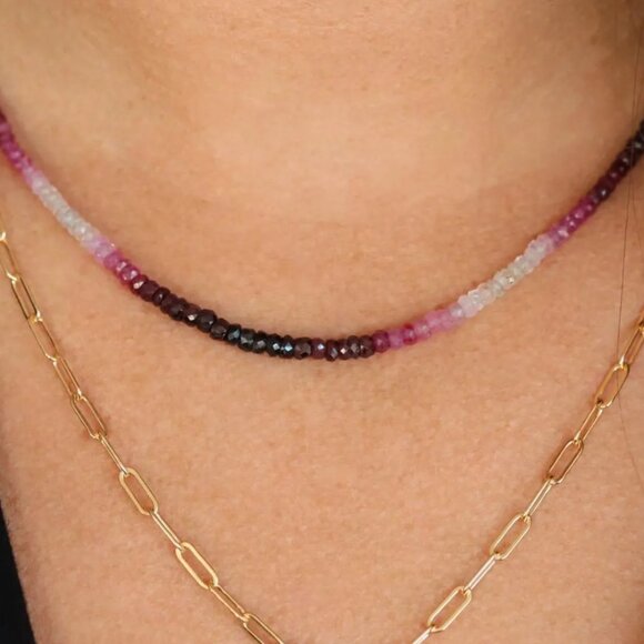 GORGEOUS BUNDLE ombre Ruby Beaded Necklace & Bracelet Non Tarnish Gold, Ruby - Picture 12 of 15